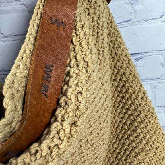 Lucky Brand Woven Jute & Leather Boho Shoulder Bag Purse - Picture 6 of 15